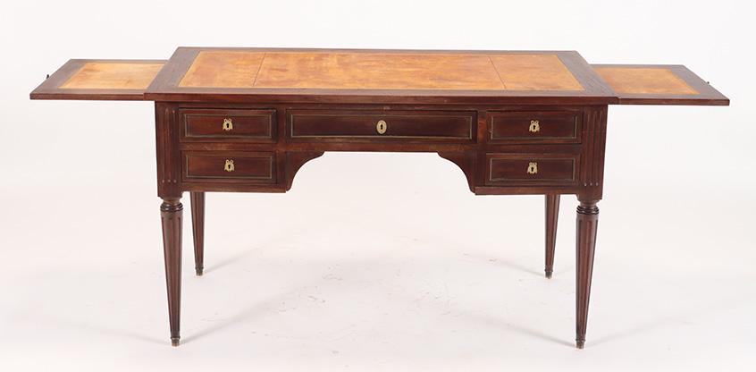FRENCH MAHOGANY LEATHER TOP WRITING DESK 1950 (1 of 6)
