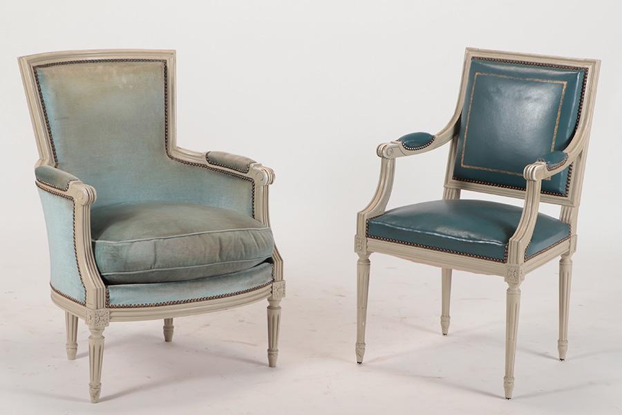 FRENCH BERGERE CHAIR AND OPEN ARM CHAIR C.1920 (1 of 5)