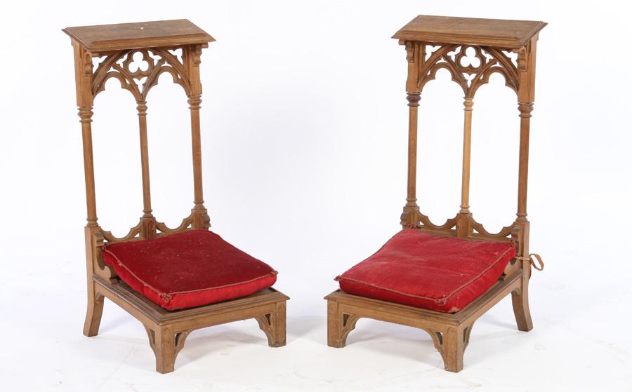 PAIR GOTHIC CARVED PRIE DIEU C.1890 (1 of 4)