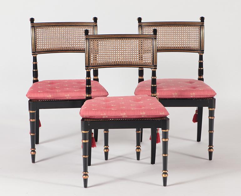 SET 3 REGENCY STYLE EBONIZED SIDE CHAIRS BY BAKER (1 of 9)