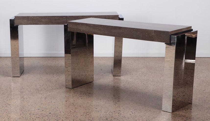 PAIR MARBLE AND CHROME CONSOLE TABLES SCOTT (1 of 6)