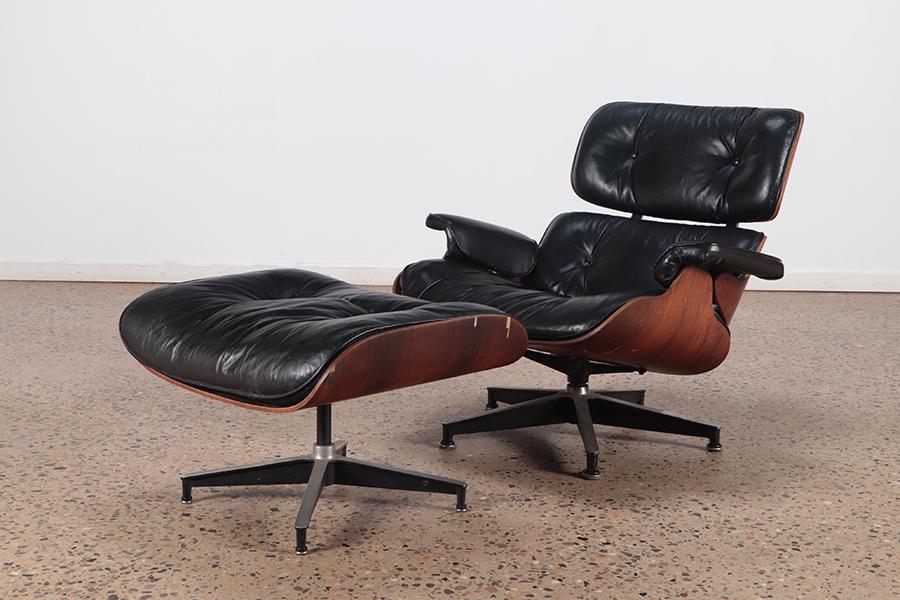 EAMES STYLE ROSEWOOD LOUNGECHAIR AND STOOL (1 of 8)