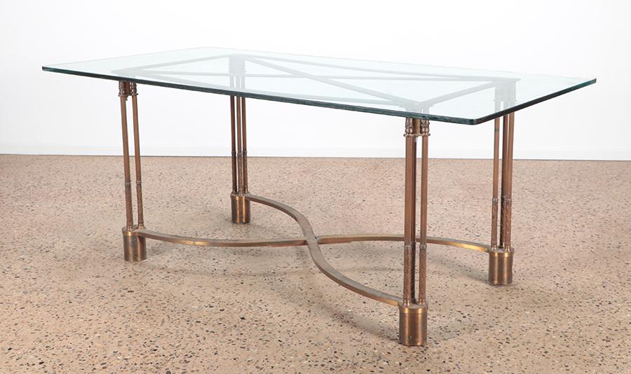 BRONZE AND IRON GLASS TOP TABLE STRETCHER BASE (1 of 5)