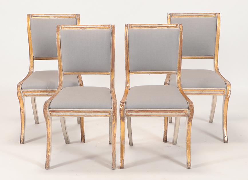 FOUR PAINTED AND GILT SIDE CHAIRS REGENCY STYLE (1 of 6)