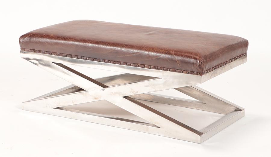 LEATHER UPHOLSTERED X FORM CHROME BENCH (1 of 4)