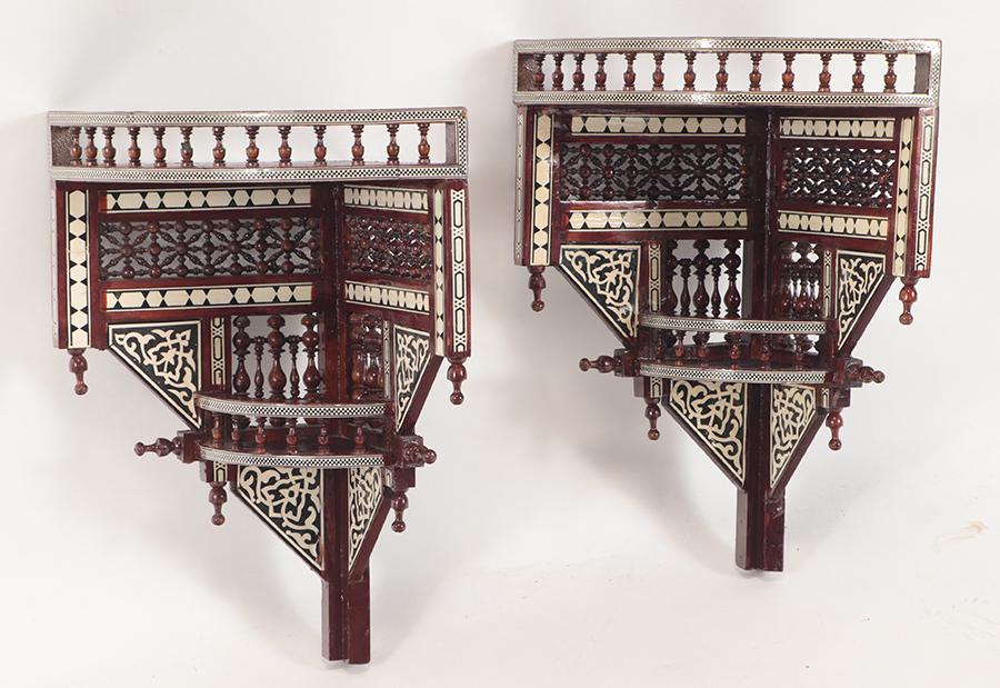 PAIR SYRIAN INLAID CORNER SHELVES (1 of 5)