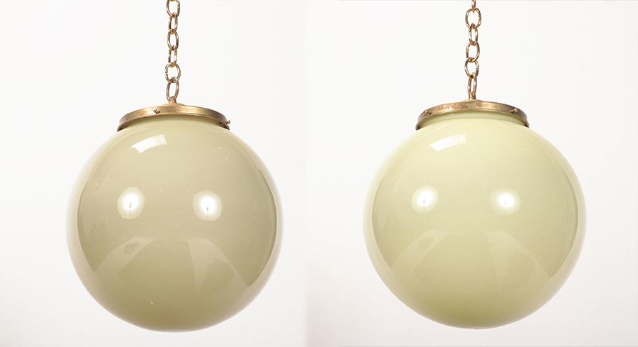RARE PAIR OF BRASS PENDANT LAMPS OPALINE GLASS (1 of 4)