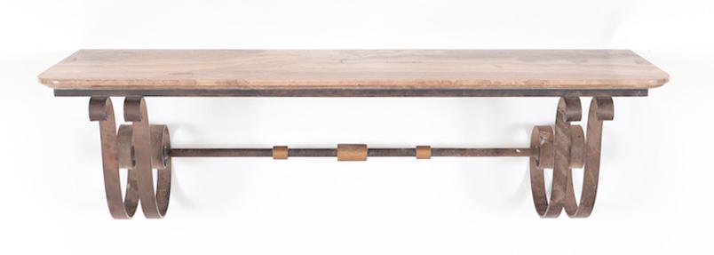 FRENCH IRON SCROLL WALL SHELF WITH MARBLE TOP (1 of 4)