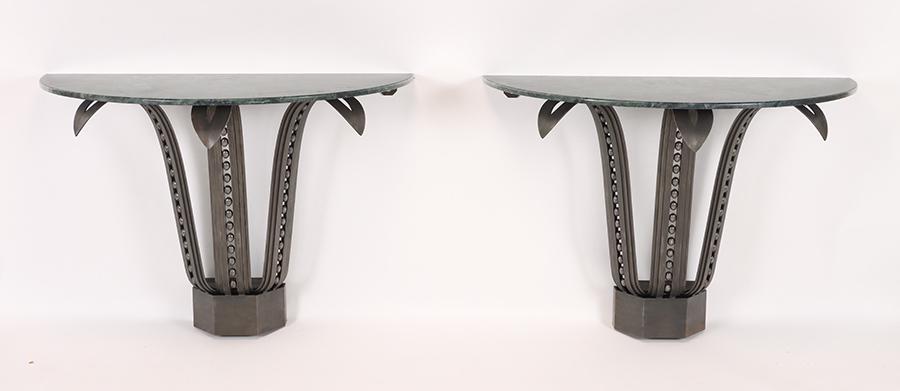 A PAIR OF ART DECO STYLE FRENCH WROUGHT IRON CONSOLE TABLES 1990 (1 of 9)