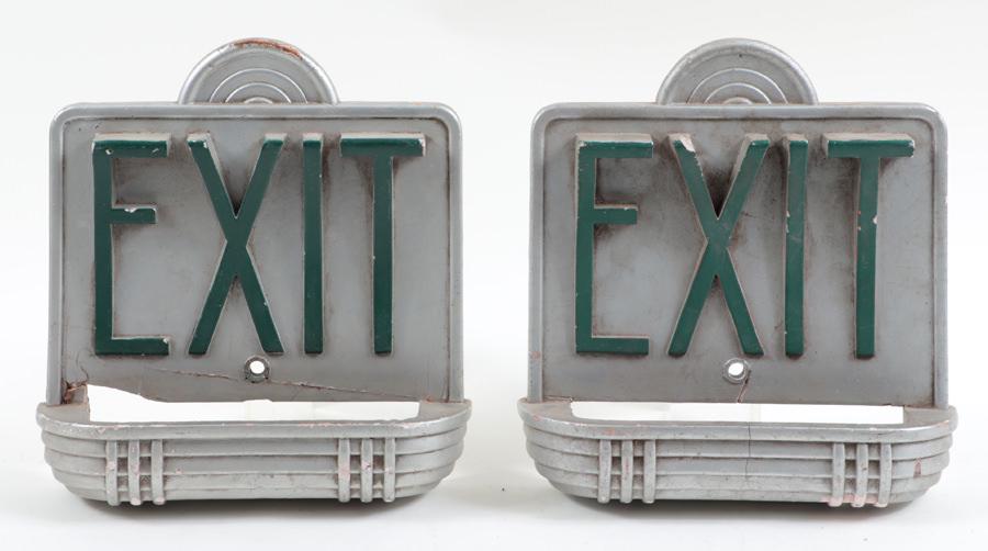 PAIR PERIOD ART DECO THEATRE EXIT SIGNS C.1920 (1 of 5)