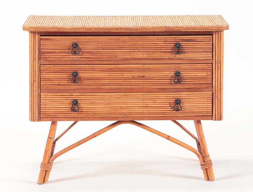 FRENCH THREE DRAWER RATTAN DRESSER C.1950 (1 of 6)