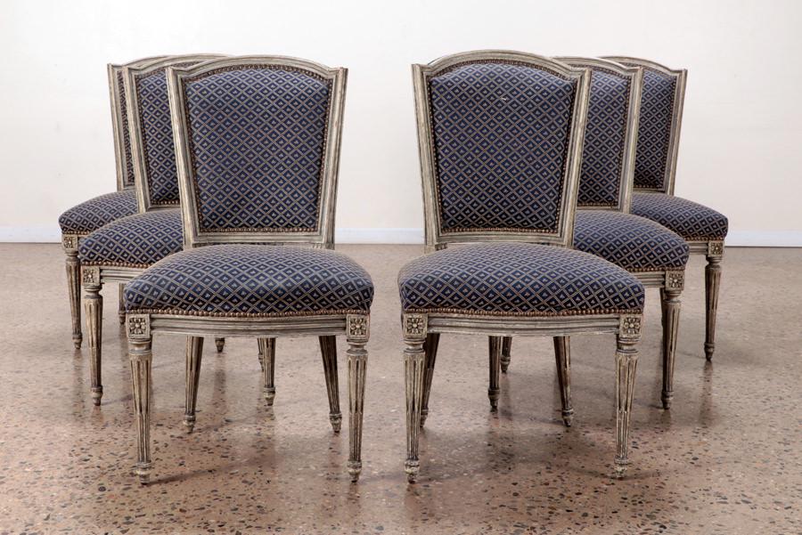 6 PAINTED LOUIS XVI UPHOLSTERED CHAIRS C 1940 (1 of 5)