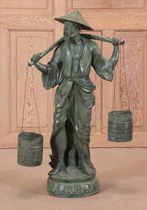 BRONZE FIGURE JAPANESE MAN CARRYING WATER