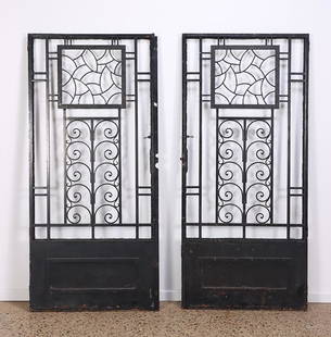 PAIR FRENCH IRON DOORS C.1920: A pair of French iron doors circa 1920. Ht: 78.5" Wd: 36" Dpth: 1.75"