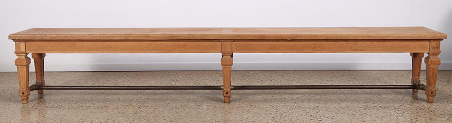 LARGE OAK AND BRASS DESK BANC DE FRANCE C.1900 (1 of 7)
