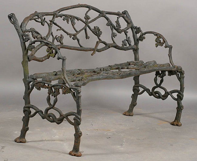AMERICAN VICTORIAN JAMES BEBE TWIG BENCH: A very fine American Victorian cast iron James Bebe twig bench with exceptional detail and form circa 1870. Ht: 33.5" Width: 50" Depth: 20"