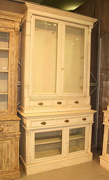 ANTIQUE 2-PRT PHARMACY CABINET 4 DRS 6 DRAWERS: Two-part turn of the century pharmacy cabinet, both sections having two doors and three drawers. Ht: 110.5" Width: 57" Depth: 21"