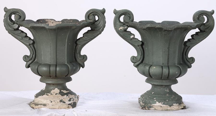 PAIR CAST STONE GARDEN URNS WITH HANDLES (1 of 6)