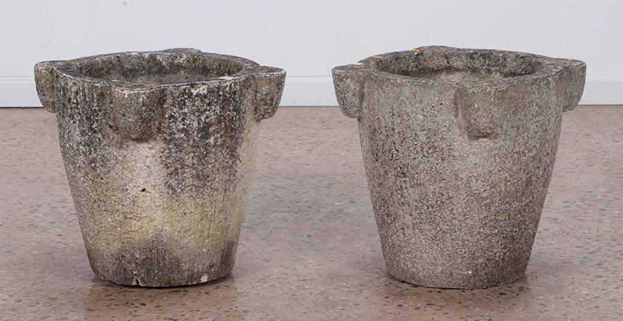 PAIR FRENCH CAST STONE PLANTERS FORM OF MORTAR (1 of 5)
