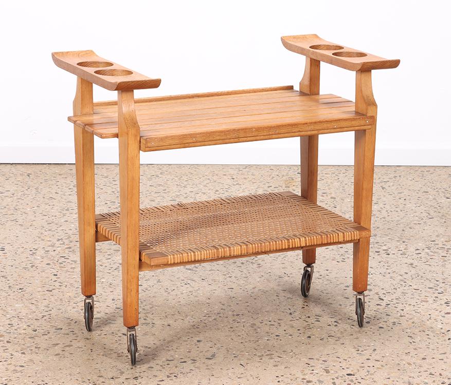 A FRENCH OAK BAR CART WITH BOTTLE HOLDERS C 1950. (1 of 6)