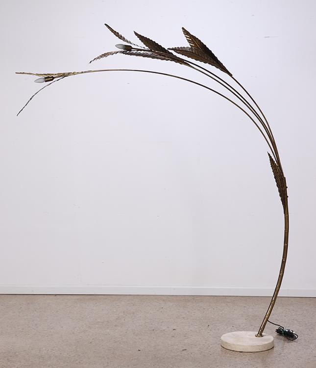 BRASS LEAF ARC LAMP CARVED MARBLE BASE (1 of 6)