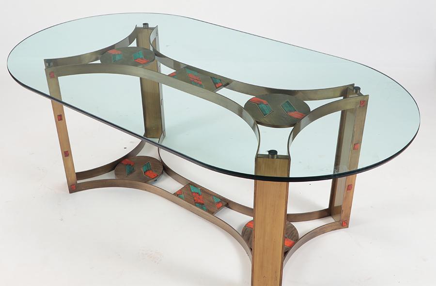 GLASS TOP TABLE BRONZE BASE C.1970 (1 of 4)