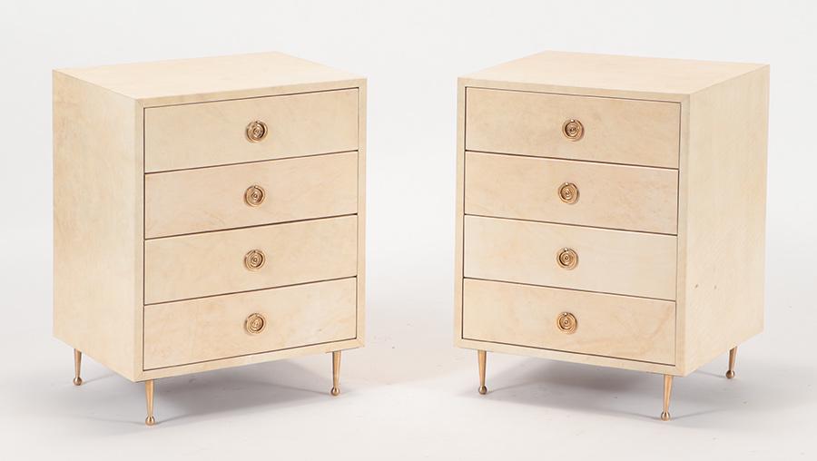 PAIR PARCHMENT COVERED CABINETS C.1960 (1 of 6)