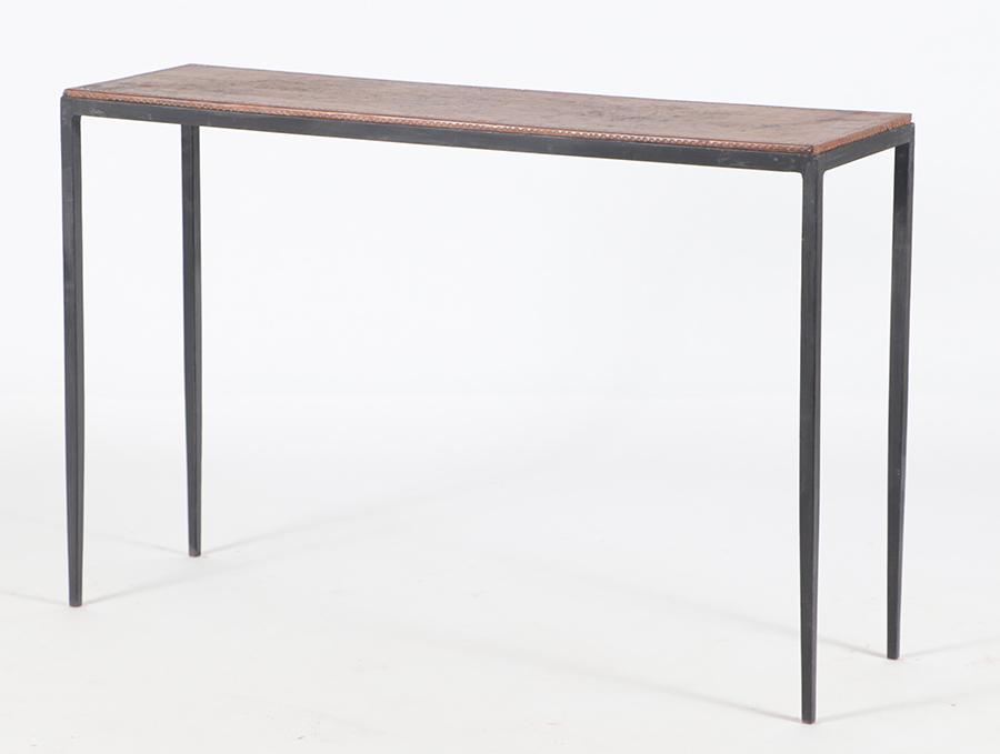 IRON AND STITCHED LEATHER CONSOLE TABLE (1 of 5)