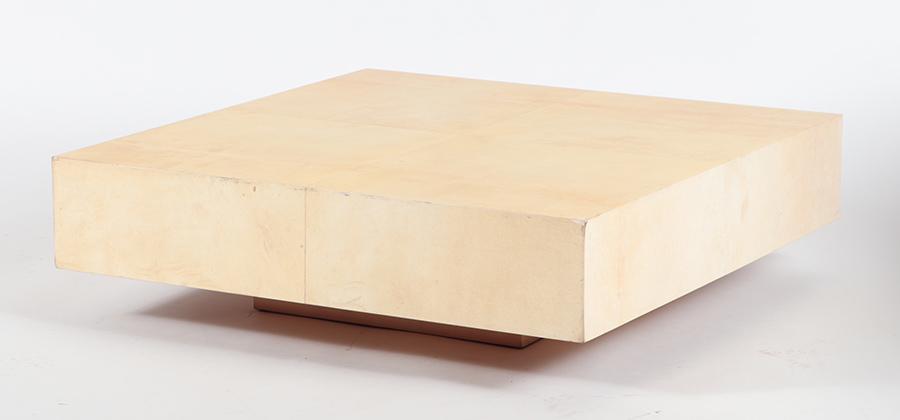 A FLOATING PARCHMENT COVERED SQUARE COFFEE TABLE C (1 of 4)