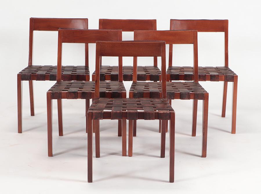 SET 6 DANISH STYLE CHAIRS LEATHER SEATS C.1950 (1 of 6)