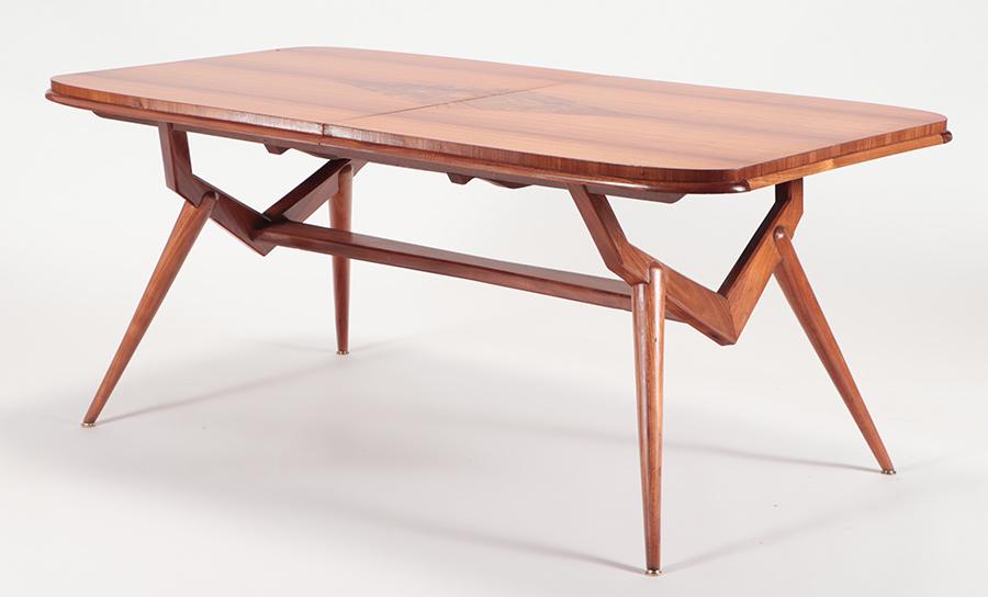 ANGULAR MAHOGANY DINING TABLE INLAID C.1960 (1 of 6)