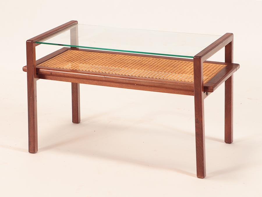 FRENCH MAHOGANY, GLASS AND CANE OCCASIONAL TABLE (1 of 5)