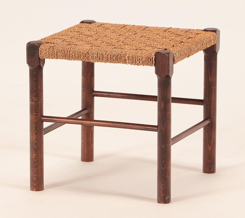 FRENCH RUSTIC MODERN WOOD AND CORD STOOL C.1960 (1 of 4)