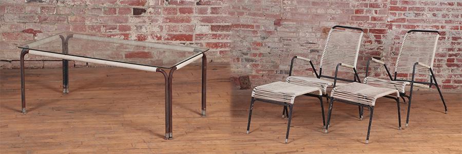 FIVE MCM GARDEN PATIO CHAIRS OTTOMANS & TABLE (1 of 6)
