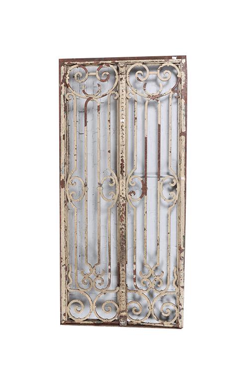 PAIR PAINTED IRON GATES IN FRAME SCROLL DESIGN (1 of 10)