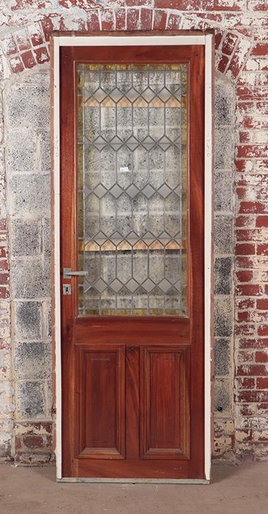 LEADED GLASS MAHOGANY DOOR IN FRAME C.1910 (1 of 3)