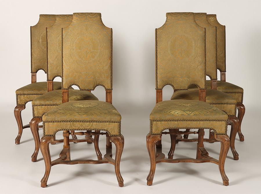 A SET OF SIX TUDOR STYLE UPHOLSTERED DINING CHAIRS (1 of 6)
