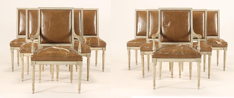 A SET OF TEN PAINTED AND UPHOLSTERED DINING CHAIRS (1 of 6)