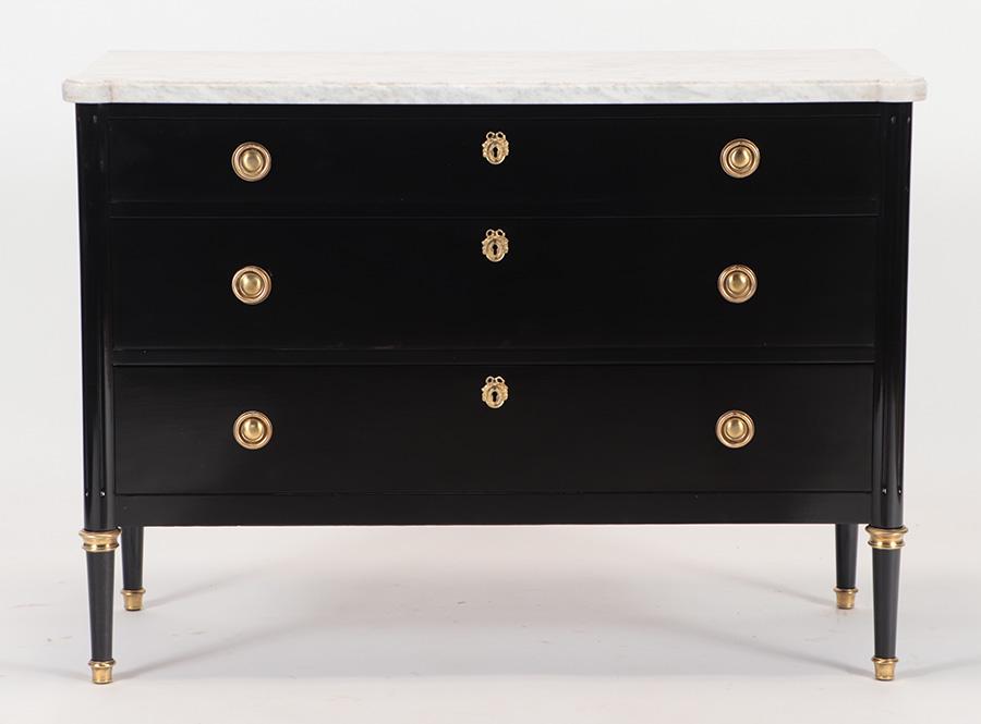 A DIRECTOIRE STYLE EBONIZED COMMODE WITH MARBLE (1 of 6)