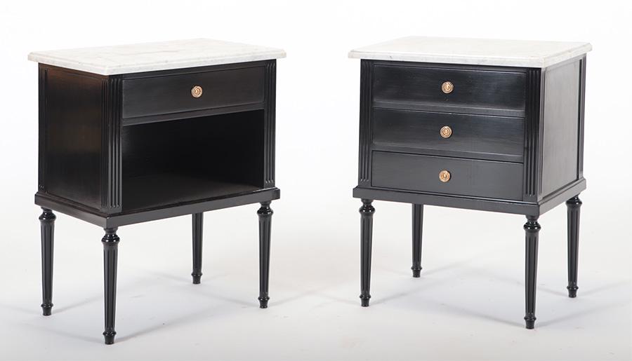A PAIR OF EBONIZED MARBLE NIGHT STANDS IN THE (1 of 5)