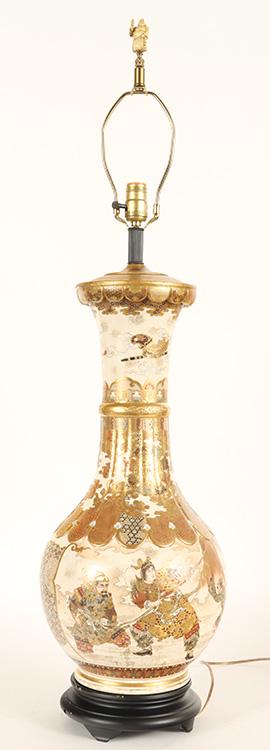 JAPANESE MEIJI SATSUMA VASE MOUNTED AS LAMP (1 of 6)
