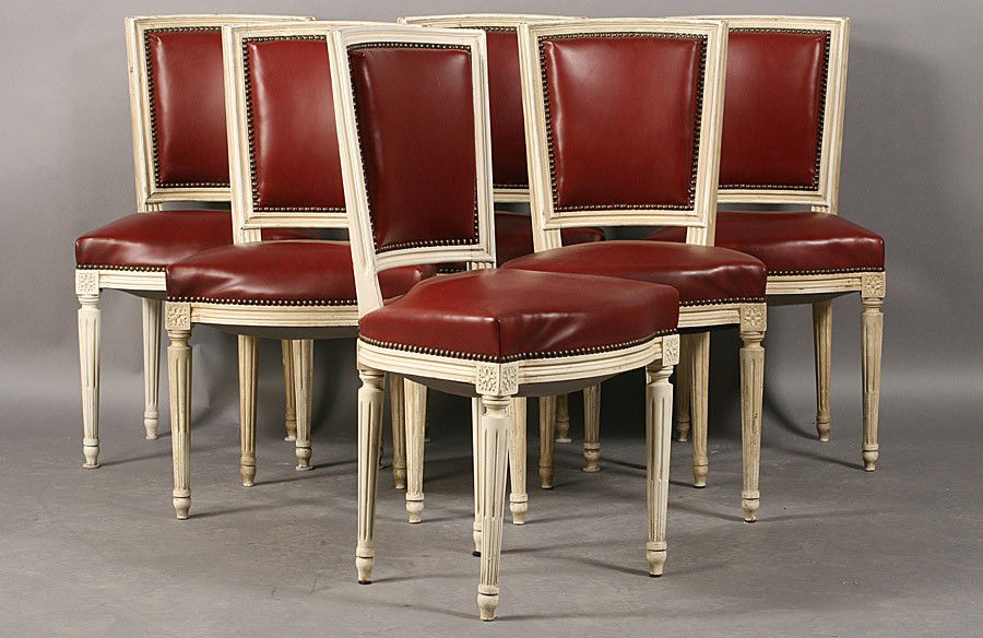 SET 6 FRENCH PAINT DECORATED DINING CHAIRS