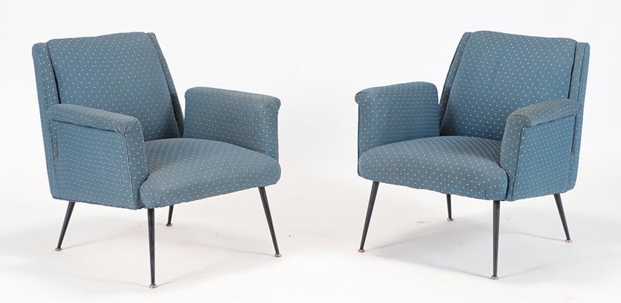 PAIR ITALIAN LOUNGE CHAIRS IRON LEGS C.1960 (1 of 6)