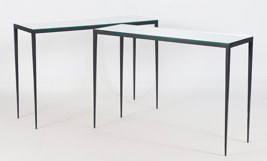 A PAIR OF IRON CONSOLE TABLES WITH OPTIONAL MIRROR (1 of 5)