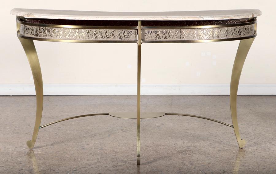 BRASS CONSOLE TABLE SIMULATED MARBLE TOP (1 of 5)