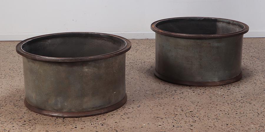 A PAIR STEEL PLANTERS FROM PARIS. (1 of 3)