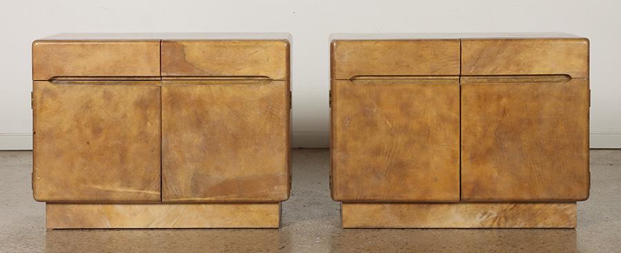 PAIR OVERSIZED PARCHMENT COVERED NIGHT STANDS (1 of 4)
