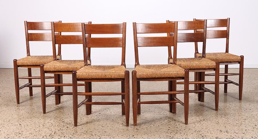 SET 6 RUSTIC MODERN FRENCH OAK CHAIRS C.1950 (1 of 7)
