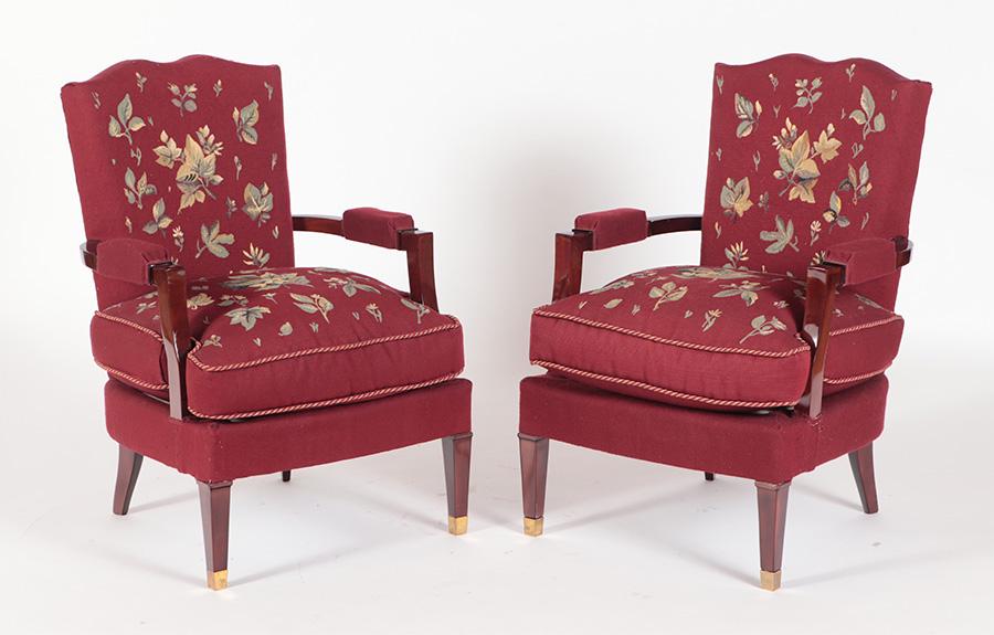 PAIR FRENCH MAHOGANY ARMCHAIRS CIRCA 1945 (1 of 6)
