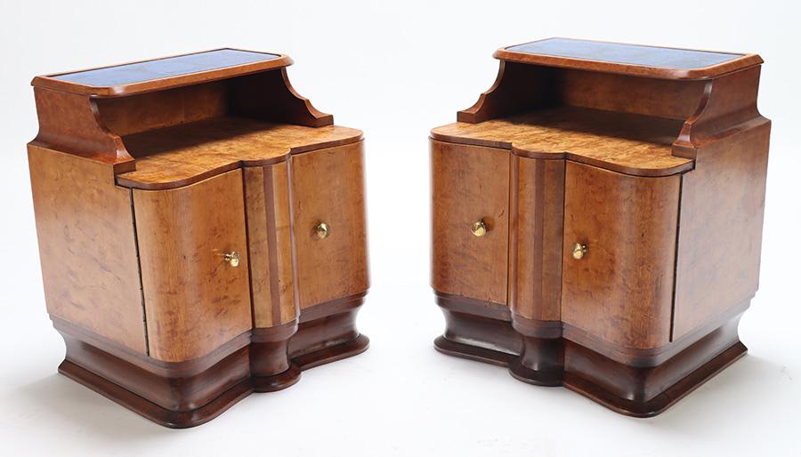 A PAIR OF BIRDSEYE MAPLE AND BLUE GLASS NIGHT (1 of 7)